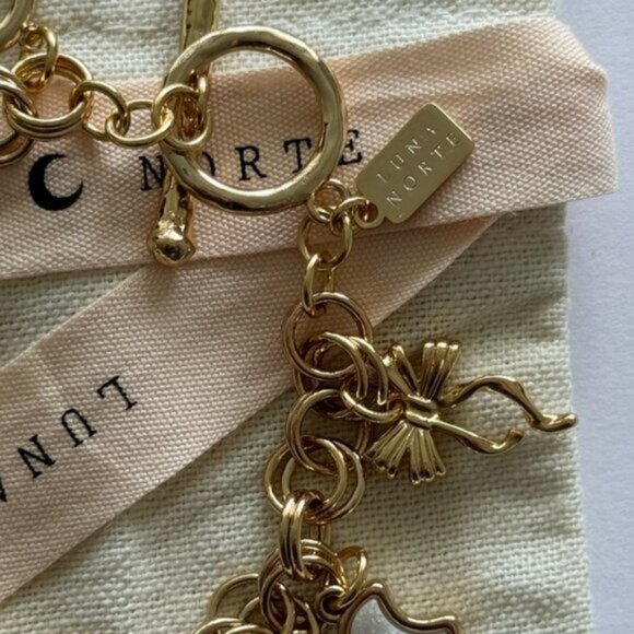 Luna Norte Toggle Brass 7 Charms Bracelet Gold Color W Mother of Pearl - Picture 4 of 10